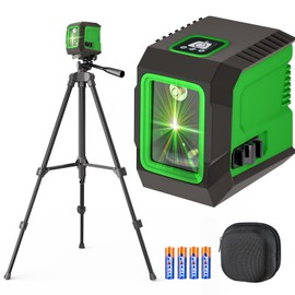 Laser Level with 50” Tripod, 360° Self Leveling Cross Line Laser Level, Green Beam Horizontal and Vertical Line leveler Tool for Hanging Pictures, Home Renovation with 4 AA Batteries & Carry Pouch