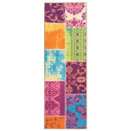 Rubber Backed 22" x 48" Multicolor Fancy Patchwork Small Runner Non-Slip Rug - Rana Collection Kitchen Dining Living Hallway Bathroom Pet Entry Rugs RAN2079-24