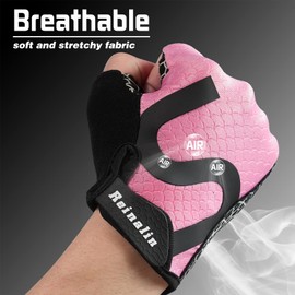 Reinalin Cycling Gloves, Half Finger Men Women Gel Shock Absorption Fitness Gloves Breathable Non-Slip Cycling Gloves (Pink, XL)