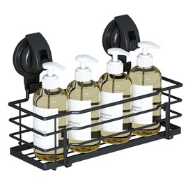 TESOT Suction Cup Shower Caddy, Shower Shelf Soap Dish with Hooks for Razor, Sponge, Rust Proof 304 Stainless Steel, Black