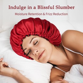 Zenssia Silky Satin Bonnet for Sleeping, Hair Bonnet for Women and Men, Adjustable Sleep Bonnet for Curly Hair, Red, Large