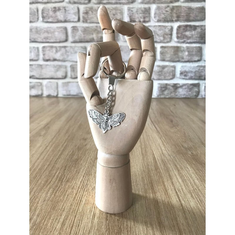 KEYRING - Moth With Skull Body - Silver Plated. Split