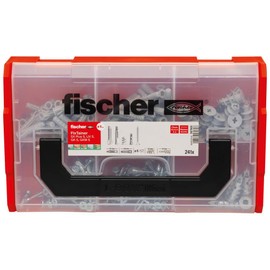 fischer FixTainer Holding Everything Box, Dowel Set with 240 Pieces, Expansion, Metal, Universal & Plasterboard Dowels, Includes Setting Tool & Screws, Practical Tool Box