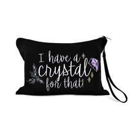 Sisadodo Crystal Birthday Gifts for Crystal Fan Lover Crystalthemed Healing Spiritual Magic Storage Bag for Women Men Black Crystals Makeup Storage Pouch for Crystals Fans with Anti Loss Strap