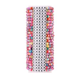 Cooluckday 24Pcs Cheer Bracelets for Team Cheer Gifts Bulk for Team Cheerleader Gifts Set for Women Stackable Clay Y2k Friendship Bracelets for Women Color 10