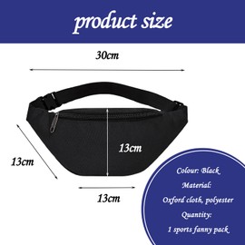 1 Black Sports Fanny Pack, Fashion Messenger Waist Bag, Lightweight and Adjustable Running Waist Bag, Unisex Large Capacity Multi-Pocket Fanny Bag, Suitable for Hiking, Outdoor Exercise
