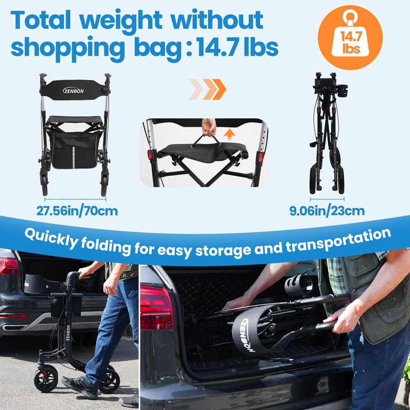 Rollator Walker for Seniors/Adults Foldable Rolling Walker with Seat 330