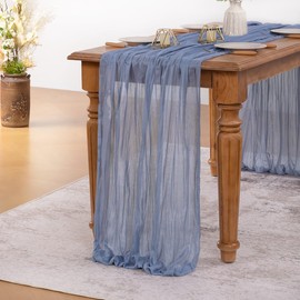 MLMW 6 Pack Dusty Blue Table Runner Cheesecloth Easter Spring Cheese Cloth Runner Boho Extra Long 160 inch Rustic Gauze Sheer Table Runner 13.3ft for Wedding Party Gender Reveal Baby Bridal Shower