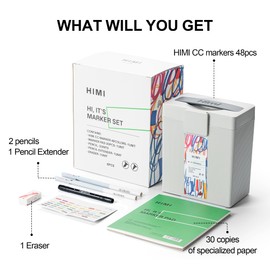 HIMI CC 48 Colors Marker Set Gift Box, Clean Smelling Dual Tip Quick Drying Alcohol Marker for Artist Adults Coloring Illustrations