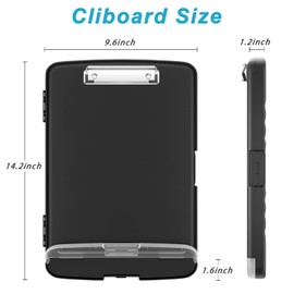 Rimilak Plastic Clipboard with Storage, 8.5 x 11 High Capacity Folio Nursing Case with Pen Holder, Size 14.2 x 9.6 x 1.2″ Folder Side-Opening for Classroom, Teacher, Student, Smooth Writing, Black