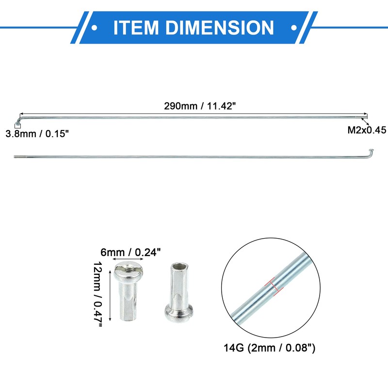 VekAuto 36 Pcs 14G J Bend Bicycle Spokes, 290mm Universal
