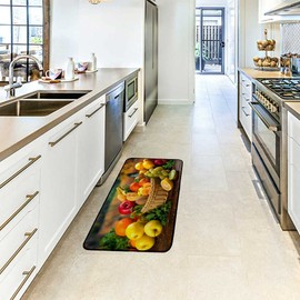 Kuizee Kitchen Runner Area Rug Kitchen Mat Fruits Vegetables Garden Bathroom Hallway Entry Way Floor Non Slip Soft Water Absorbent 39×20 Inch