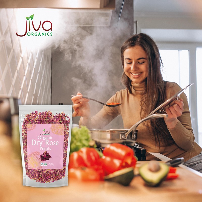 Jiva USDA Organic Dried Red Rose Petals 6 Oz (170g)