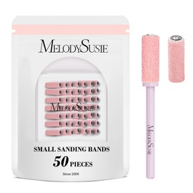 MelodySusie 50 Pcs Nail Drill Bits Small Sanding Bands with 3.1mm Mandrel Bit, 240 Extreme Fine Grit Nail File for Acrylic Nails Gel Manicures and Pedicure, Pink