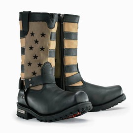 Milwaukee Leather Men's Stars and Stripes Black with Tan Motorcycle Rider Harness Boots MBM9045-15
