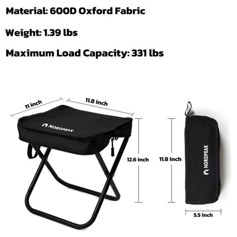 NORDPEAK Compact Foldable Stool with Shoulder Strap, Heavy Duty 350lbs