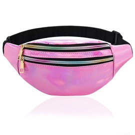XYDZ Shiny Bum Bag, 3 Zip Pockets Fashion Waterproof PVC Waist Pouch Travel Holiday Waist Pack for Women Ladies Girls, Travel Pack for Travel, Party, Festival Rave, Running, Hiking