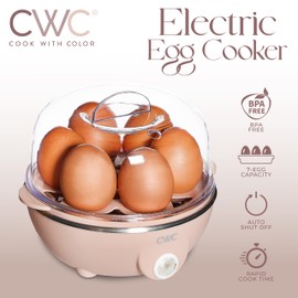 COOK WITH COLOR 350W Electric Double Layer Egg Cooker - Egg Boiler for Hard Boiled, Soft Boiled, and Omelettes, 6.1x6.1x5.5, Dusty Rose