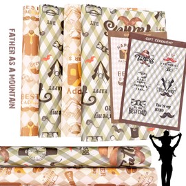 Father's Day Wrapping Paper, 6 Sheets Gift Wrapping Paper for Men Dad, Kraft Wrapping Paper with Mustache Jazz Hat Suit Designs, Gift Wrapping Paper for Father's Day, Birthday, Christmas 20x28Inch
