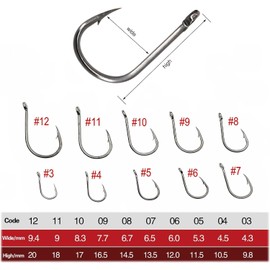 JZK 100pcs assorted Size 3 4 5 6 7 8 9 10 11 12, Carbon Steel Fishing Hooks with Eyes, Small Fish Hooks with Barb, Circle Fishing Hooks with Plastic Box