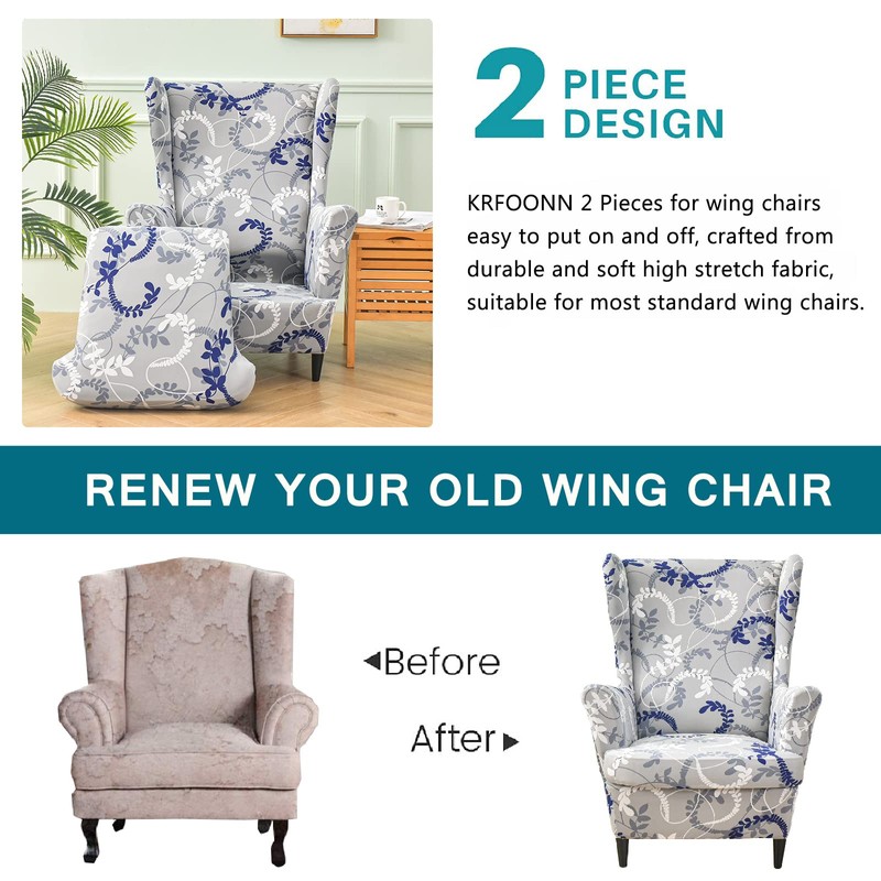 KRFOONN Wingback Chair Covers Slipcovers 2 Piece Stretch Wing Chair