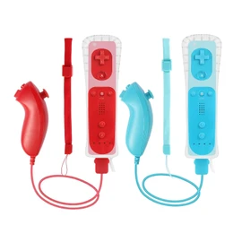 2 Pack Remote Controller with Motion Plus for Wii/WII U, 2 in 1 Remote with Nunchuck Controller Compatible with Wii Wii U Console (Red & Blue)