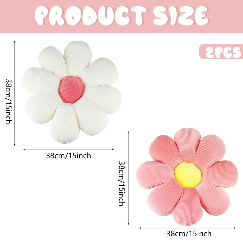 Ortviai 2 Pcs Flower Cushion, Floor Cushion, Daisy Shaped Cushion,