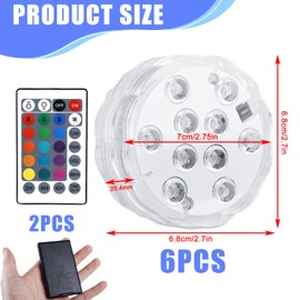 GAOUTO Pack of 6 Underwater LED Light with Remote Control, Waterproof Colour Changing Underwater Lighting, RGB Multi Colour Changing Underwater Light for Aquarium, Pond, Wedding, Floral, Vase Base