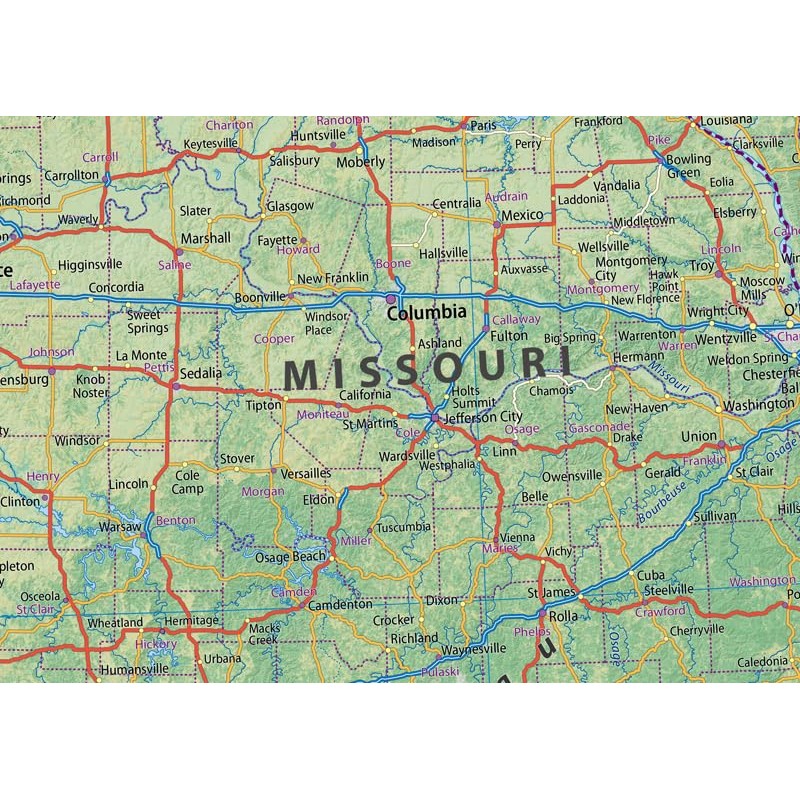 Kansas, Oklahoma, Missouri and Arkansas Poster Map - 23.3 x