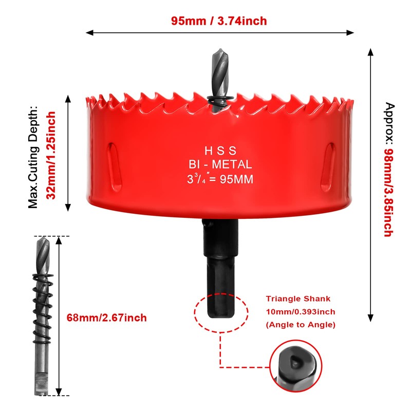 95mm Hole Saws Cutter, HSS Bi-Metal Drill Bit for Wood,
