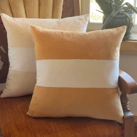 Daisy Linens Honey and Syrup Velvets with Cream Band Collection. Set of Four 18”x18” Pillows (Covers only)