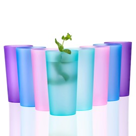ZAINCA 26-ounce Plastic Drinking Glasses Stackable Tumblers Water Cups Mixed Drinkware, set of 8 Coastal Color Reusable Shatter-resistant Dishwasher Safe