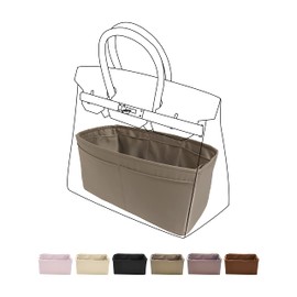DGAZ Handbag Organizer Satin thick,Silk,Luxury Handbag Tote in Bag Shapers, Women- Fits Birkin25/30/35/40 Bags (Etoupe grey, BK25)