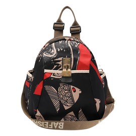 DEEVORCA Women Backpack Exquisite Ladies Shoulder Bag Fashion Print Hardware Distressed Design Hidden Anti Theft Zipper Crossbody Bag Vacation Outdoor Travel Waterproof Oxford Cloth Red A