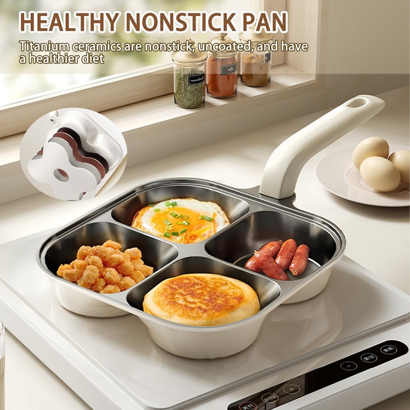 JUSTUP 4-Cup Egg Pan Nonstick，Healthy Titanium Ceramic Breakfast Frying Pan，Compatible