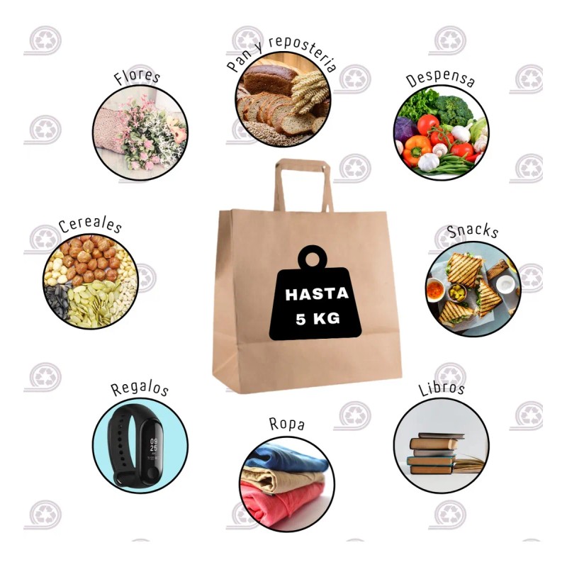 500 Bolsas De Papel Kraft Con Asa 30x18x30 Cm Ecológica