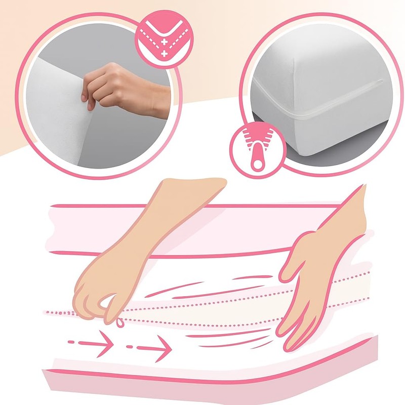 Cotton Mattress Cover Full Encasement with Zipper Terry Top -