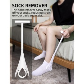 Sock Aid Device for Seniors and Shoe Horn Kit - Sock Helper Easy On and Off, Sock Assistant Device No Bending, Adjustable Extended Long Shoe Horn Back Scratcher for Senior