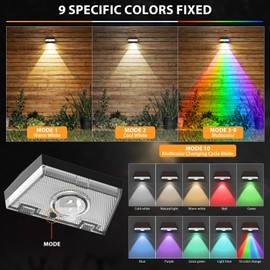 Solar Fence Lights,Warm White & Cool White & RGB 7Colors ＆ Color Changing Mode IP65 Waterproof Solar Lights Outdoor, Solar Deck Lights for Outside/Patio/Backyard/Wall/Pool /Fence/Railing/ Step(16Pack)