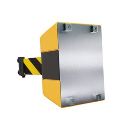 Crowd Control Warehouse - CCW Series WMB-220 Magnetic Wall Mount Retractable Belt Barrier -15 Foot Belt, Black and Yellow Safety Belt with Yellow ABS Case, Crowd Control Barriers