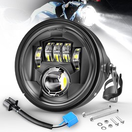 BWCarid 7" Inch LED Motorcycle Headlight with Housing Bucket Mouting Brackets Hi/Low Beam Headlamp for H-arley Yamaha Honda Cafe Racer Bobber Chopper Scrambler Streetbike w/34~42mm Fork Tube