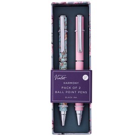 Design By Violet Harmony Double Pack Pens – Light Blue & Light Pink Ballpoint Pens with Floral Pattern & Clip – Stylish Gift for Writers & Stationery Lovers, Perfect for Birthdays & Special Occasions
