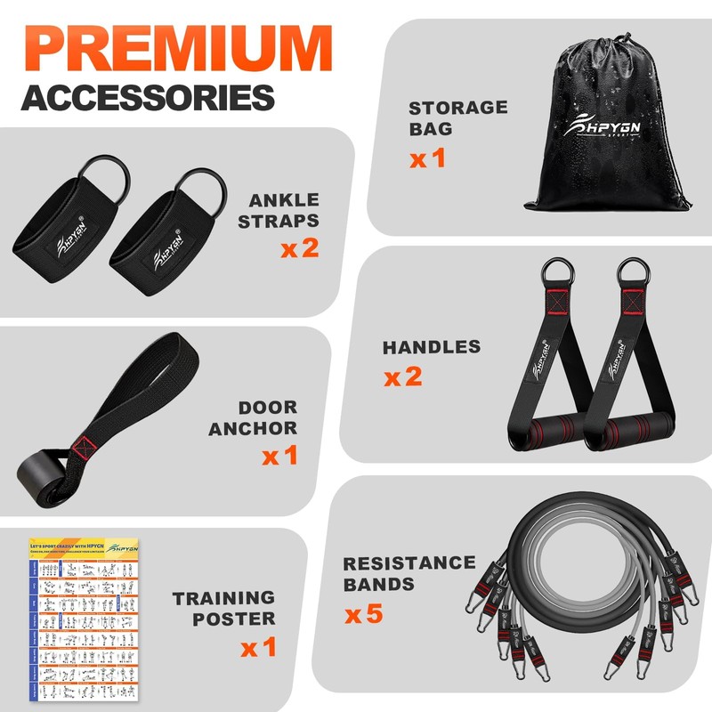 HPYGN Resistance Band, Exercise Bands with Handles, Workout Bands, Fitness