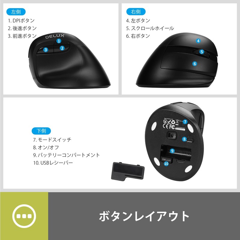 DELUX Ergonomic Mouse, Wireless Quiet, Small Hand Vertical Mouse, 4000DPI