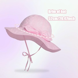 FUIPVGI Pink Baby Girls Sun Hat,Large Brimmed Fisherman Hat,Baby Sun Hat,Baby Bow Sun Hat,Adjustable Sun Protection Summer Hat,Bucket Hats Toddler Sun Hat for Girls Beach Picnics Outdoor Play(Pink)