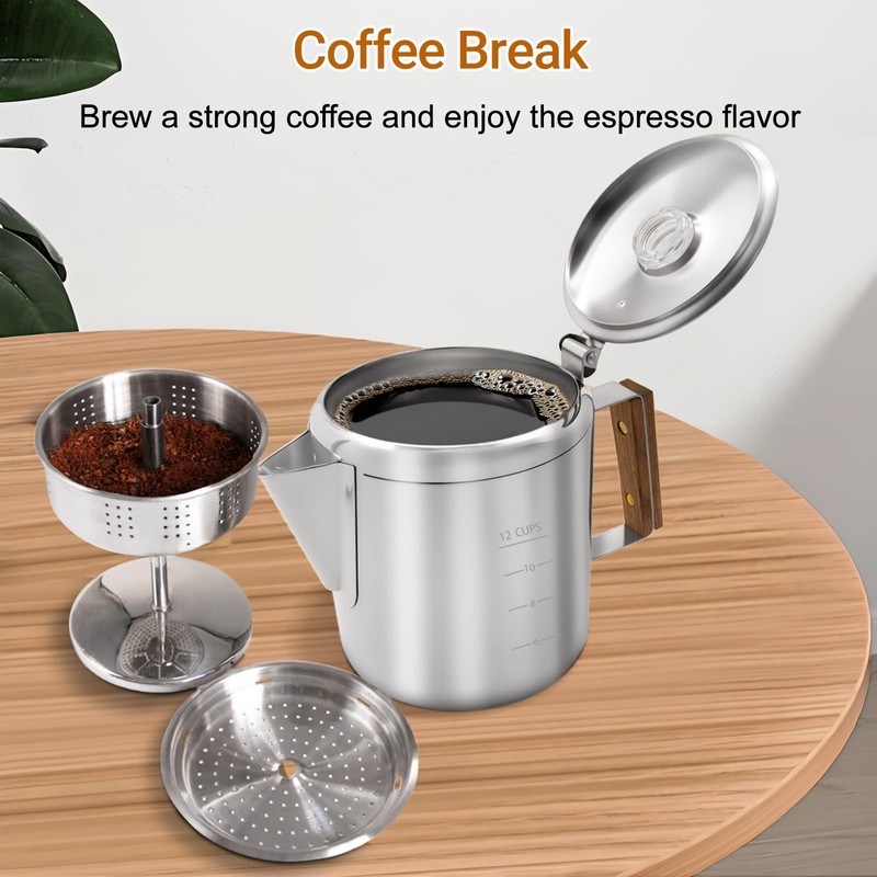 Vaolvpant No Coating 12 Cup Percolator Coffee Pot 304 Stainless