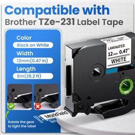 MarkField TZe-231 TZ Tape 12mm Compatible with Brother P-Touch Label Tape 12 mm for Brother Label Printer, 12mm 0.47 Laminated White for P Touch H110 E110 H100R H108 H101C H200 1000, 4-Pack