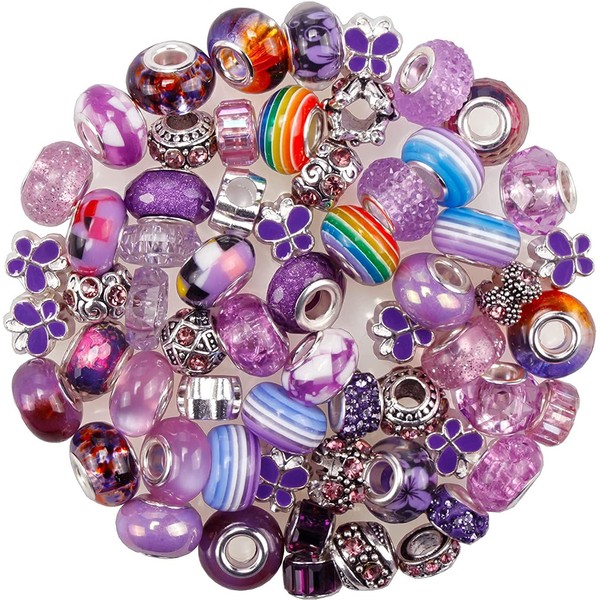 60 Pieces European Assorted Large Hole Spacer Beads Assortments Glass Charm Beads Rhinestone Beads Supplies for DIY Necklace Bracelets Jewelry Making