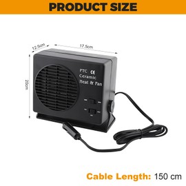 Plplaaoo 300W Ceramic Fan Heater for Cars – 12V Portable Auto Interior Heater with Fast Heating & Windshield Defroster Function, Compact Car Heater for Winter Driving (Black)