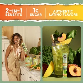 Salud 2-in-1 Greens Powder + Superfood Drink Mix Packets, 20+ Fruits and Veggies, Probiotics, Prebiotics, Supports Digestive Health, Bloating Relief, Vegan, Peach Mango (15 Servings)